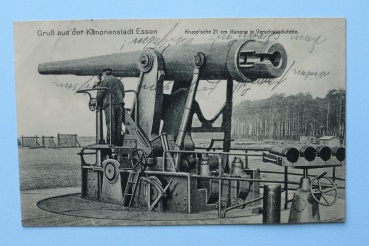 Ansichtskarte AK Gruß aus der Kanonenstadt Essen 1912 Krupp 21m Kanone Verschwindlafette Technik Artillerie Architektur Ortsansicht NRW